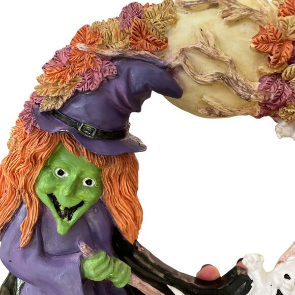 Vintage Halloween Wreath Witch Ghost Pumpkin Cauldron Door Decor Plaster Resin - Picture 7 of 10